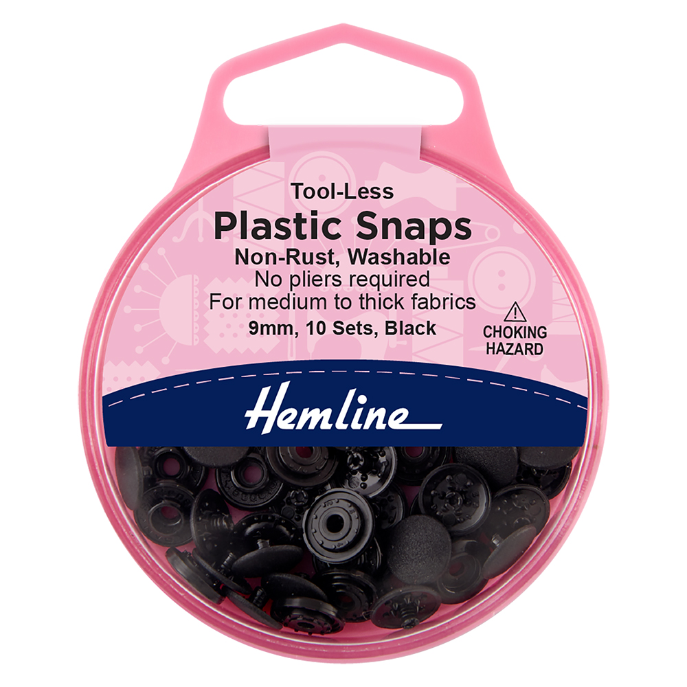 Tool-less Plastic Snaps 9mm / 11/32″ Black 10 sets – Hemline